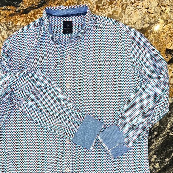 TailorBryd Men's Chevron Print Logo W/Contrasting Cuff Button Down Shirt -SIZE L - Picture 5 of 9